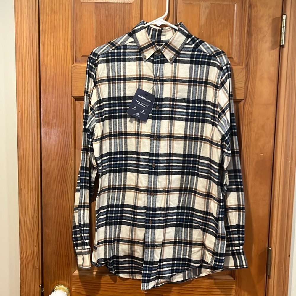 NWT Croft&Barrow men’s true comfort plaid flannel button down shirt size small .
